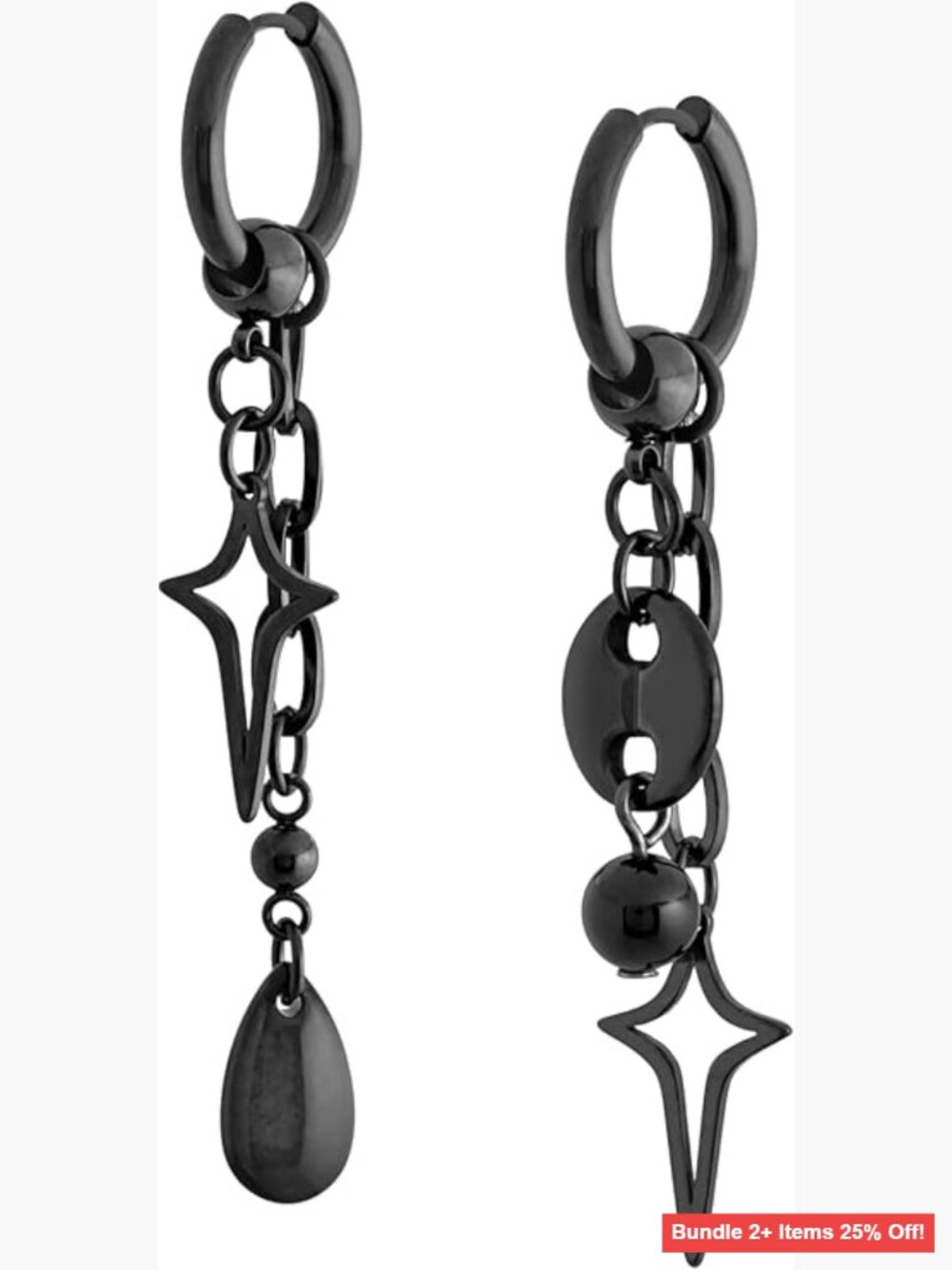 Stainless Steel Crystal Teardrop Spike Star Hoop Earrings, Gothic Punk Grunge